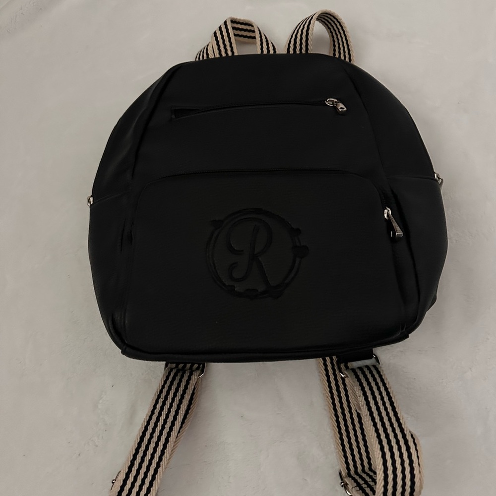Black Backpack with Striped Canvas Straps